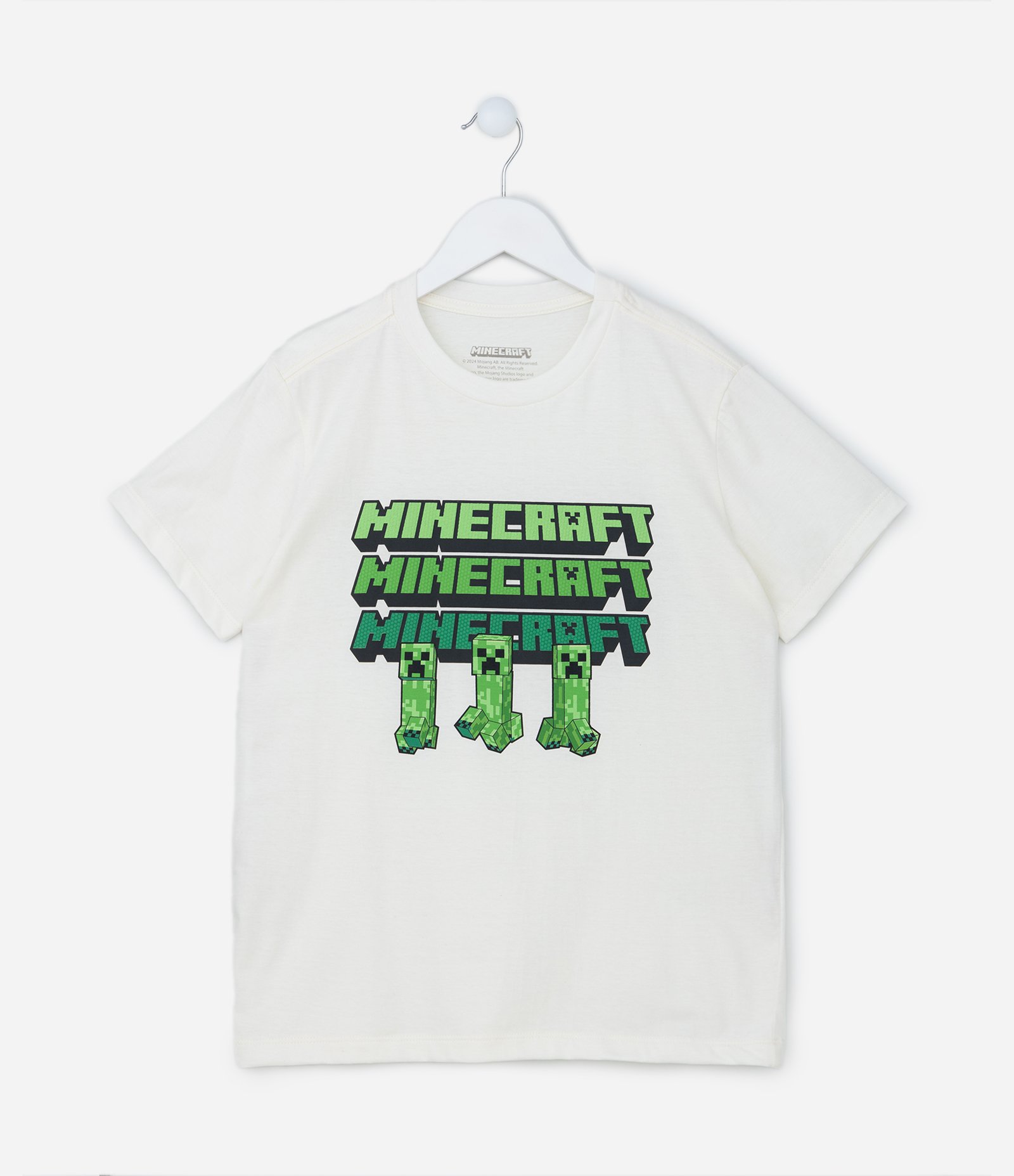 Camiseta Comfort Infantil com Estampa em Alto Relevo do Minecraft - Tam 5 a 14 anos Branco 1