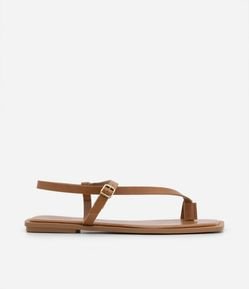 Sandália Rasteira em PU com Bico Quadrado e Fivela