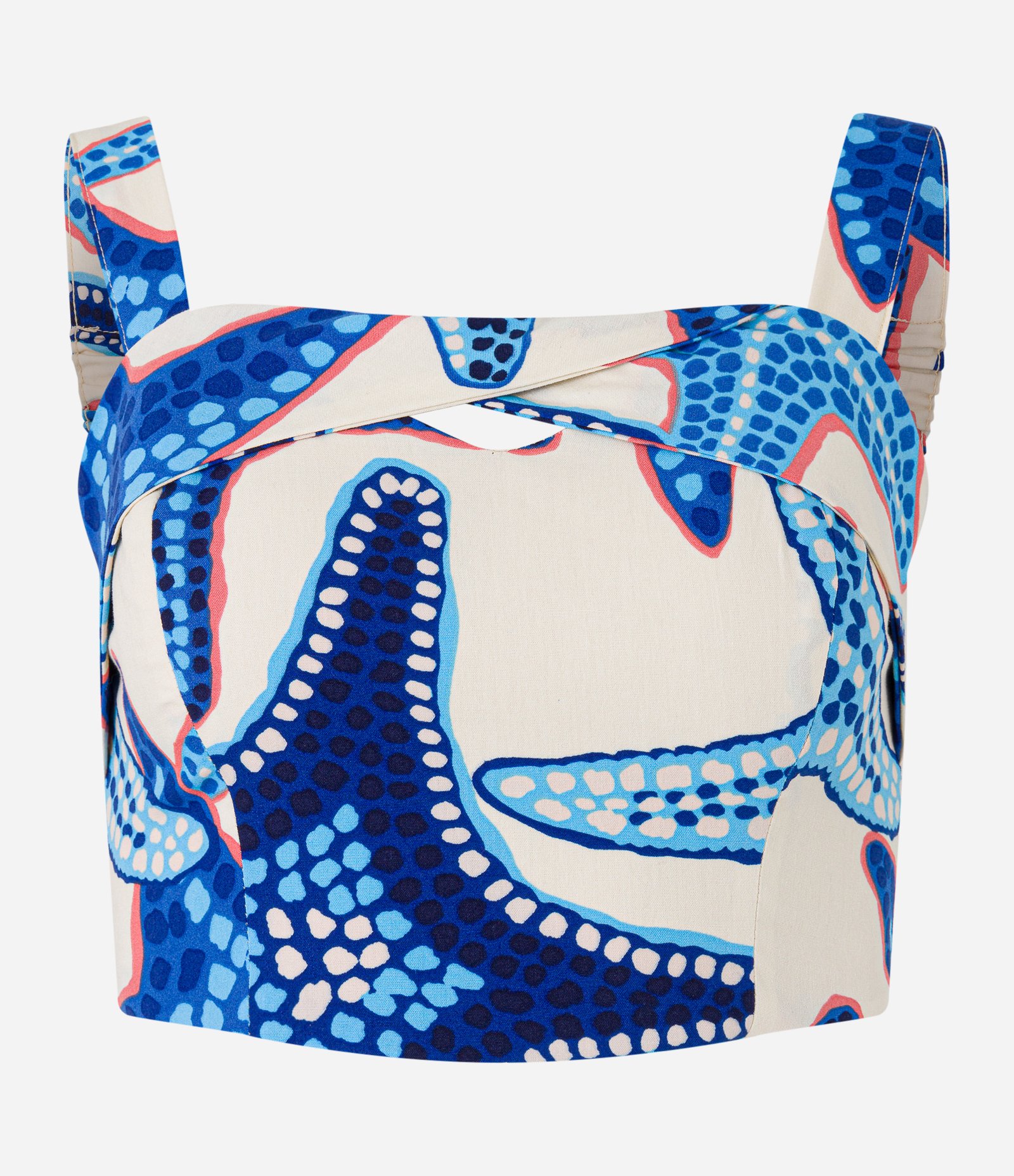 Blusa Cropped em Tricoline com Estampa Estrelas do Mar Azul 5