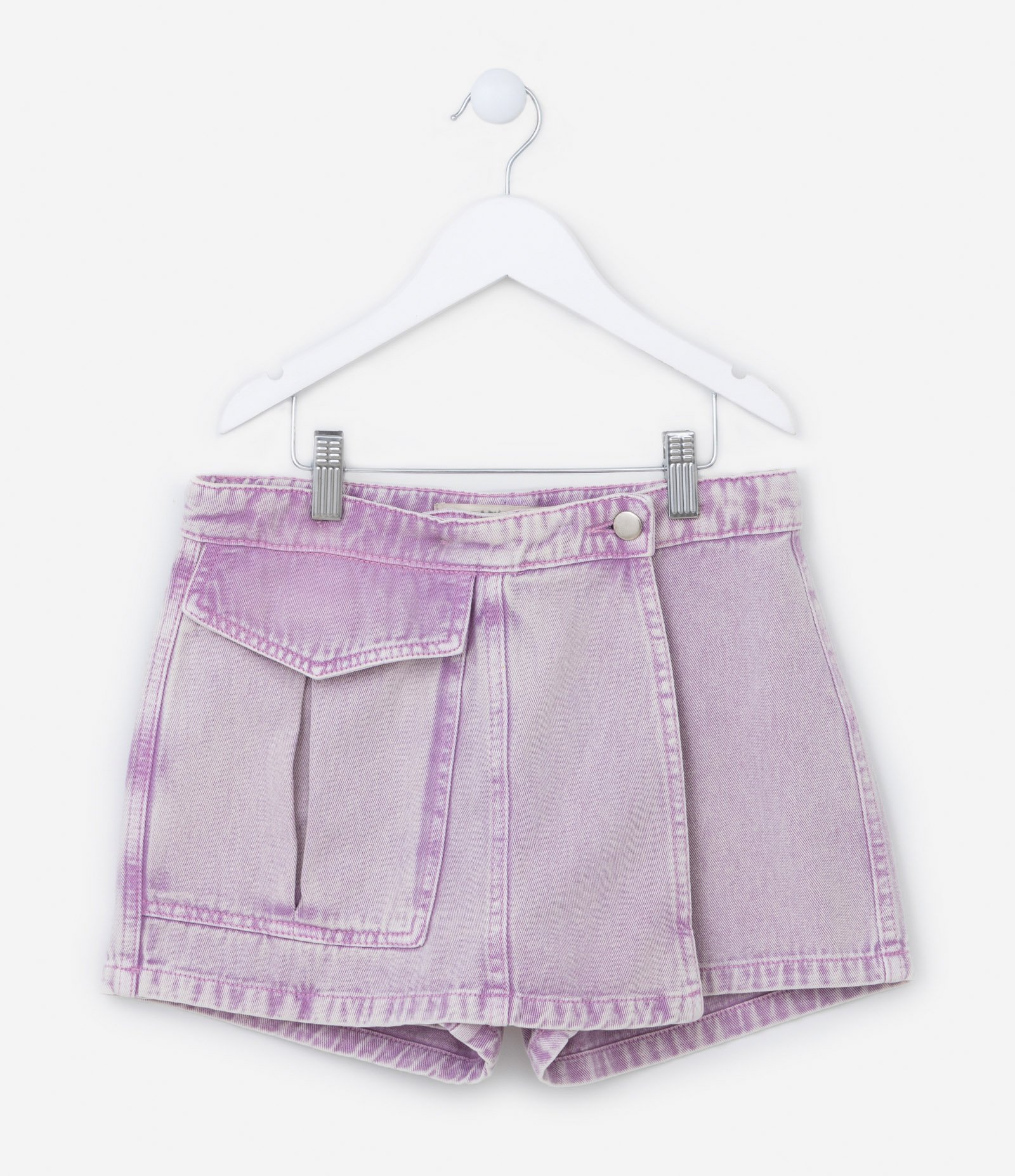 Short Saia Infantil em Sarja com Bolso Cargo - Tam 5 a 14 Anos Lilás 1