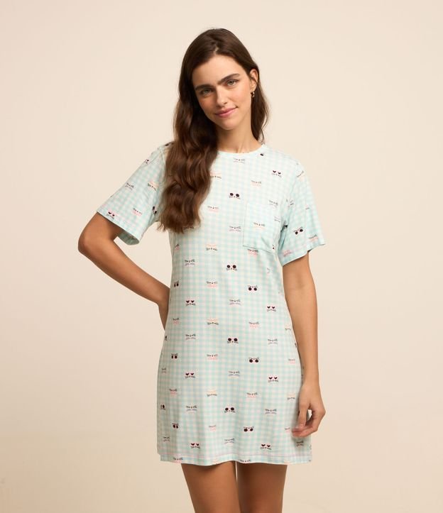 Camisola Curta em Viscose com Estampa Gatinhos