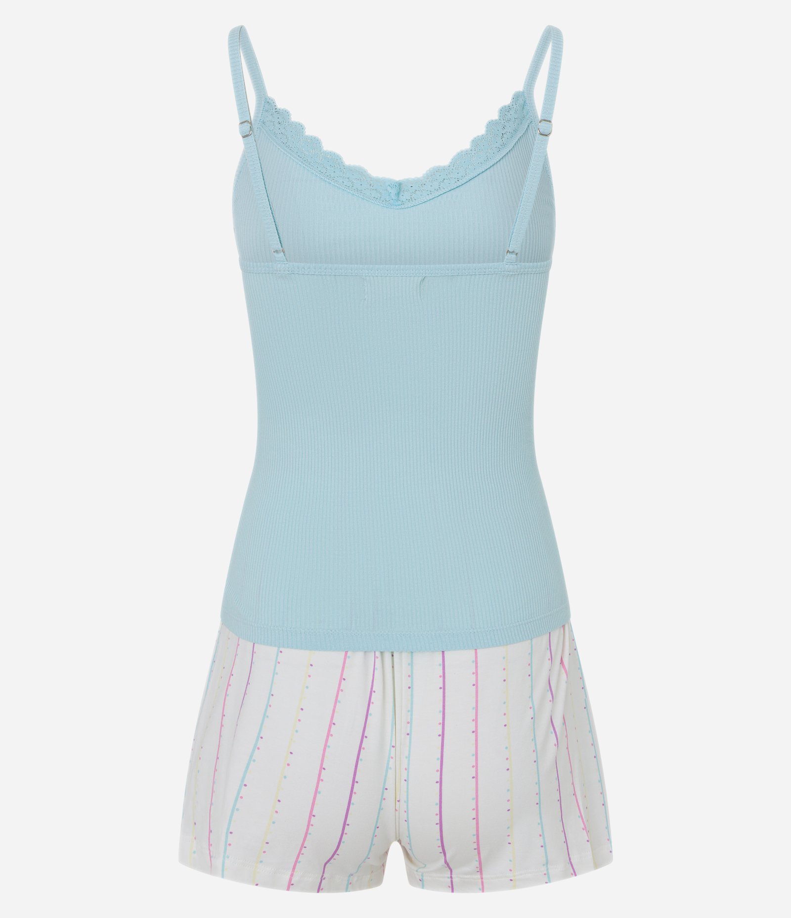 Pijama Short Doll com Detalhe em Renda e Estampa de Listras Azul 6