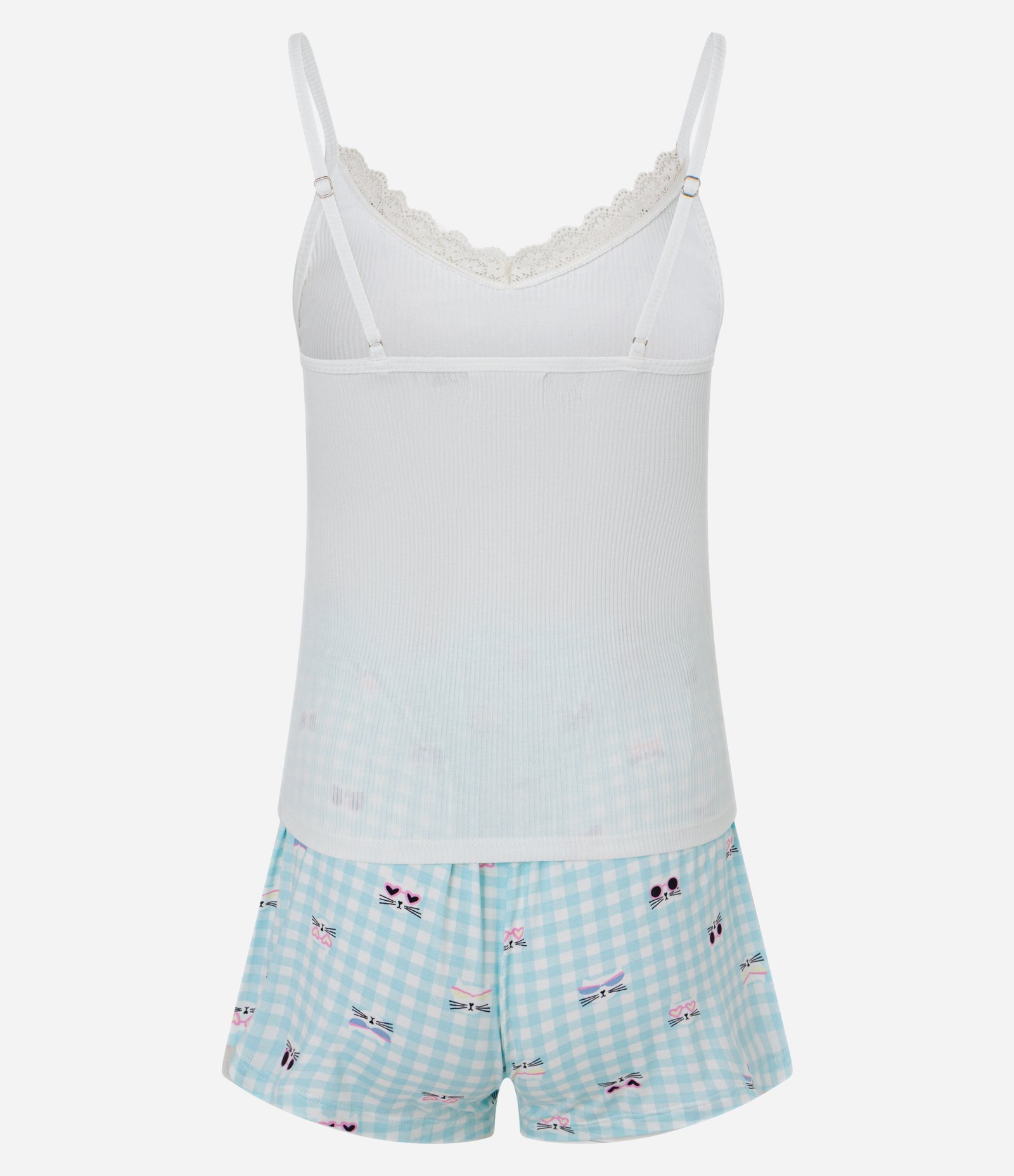Pijama Short Doll Alcinha Estampa Gatinhos Branco/azul 6