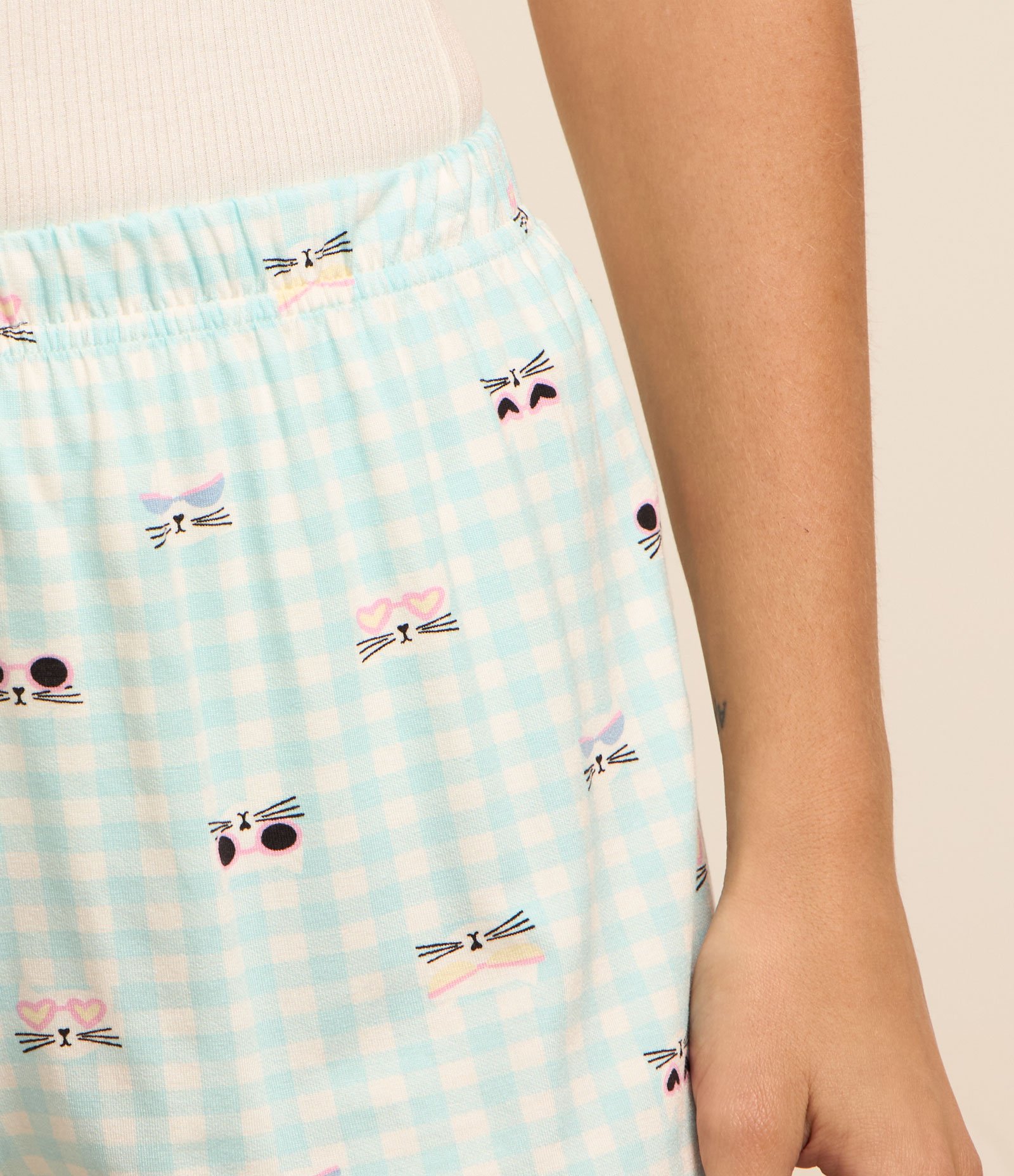 Pijama Short Doll Alcinha Estampa Gatinhos Branco/azul 4