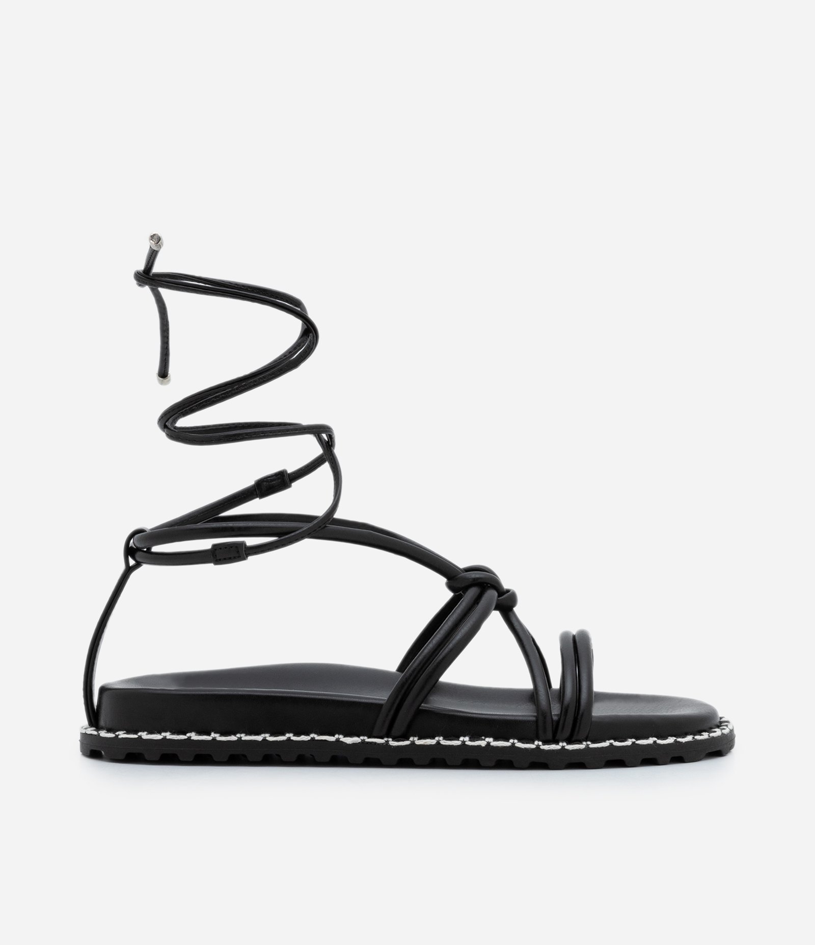 Sandália Sport Sandal Rasteira com Amarração e Solado Diferenciado Preto 1