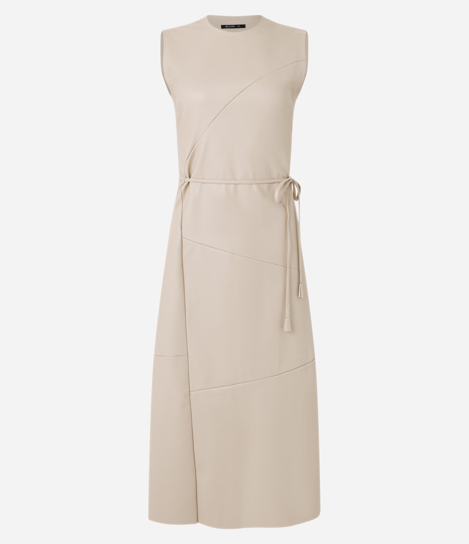 Vestido Midi em PU com Transpasse Frontal e Recortes Bege 8