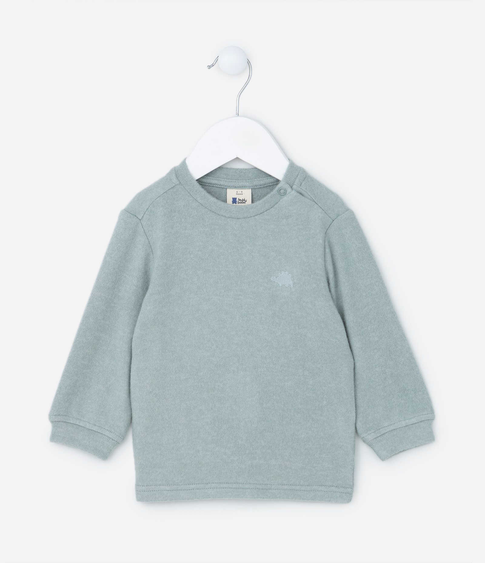 Blusão Infantil em Tricô com Efeito Flanelado e Bordado de Dino - Tam 0 a 18 Meses Cinza 1