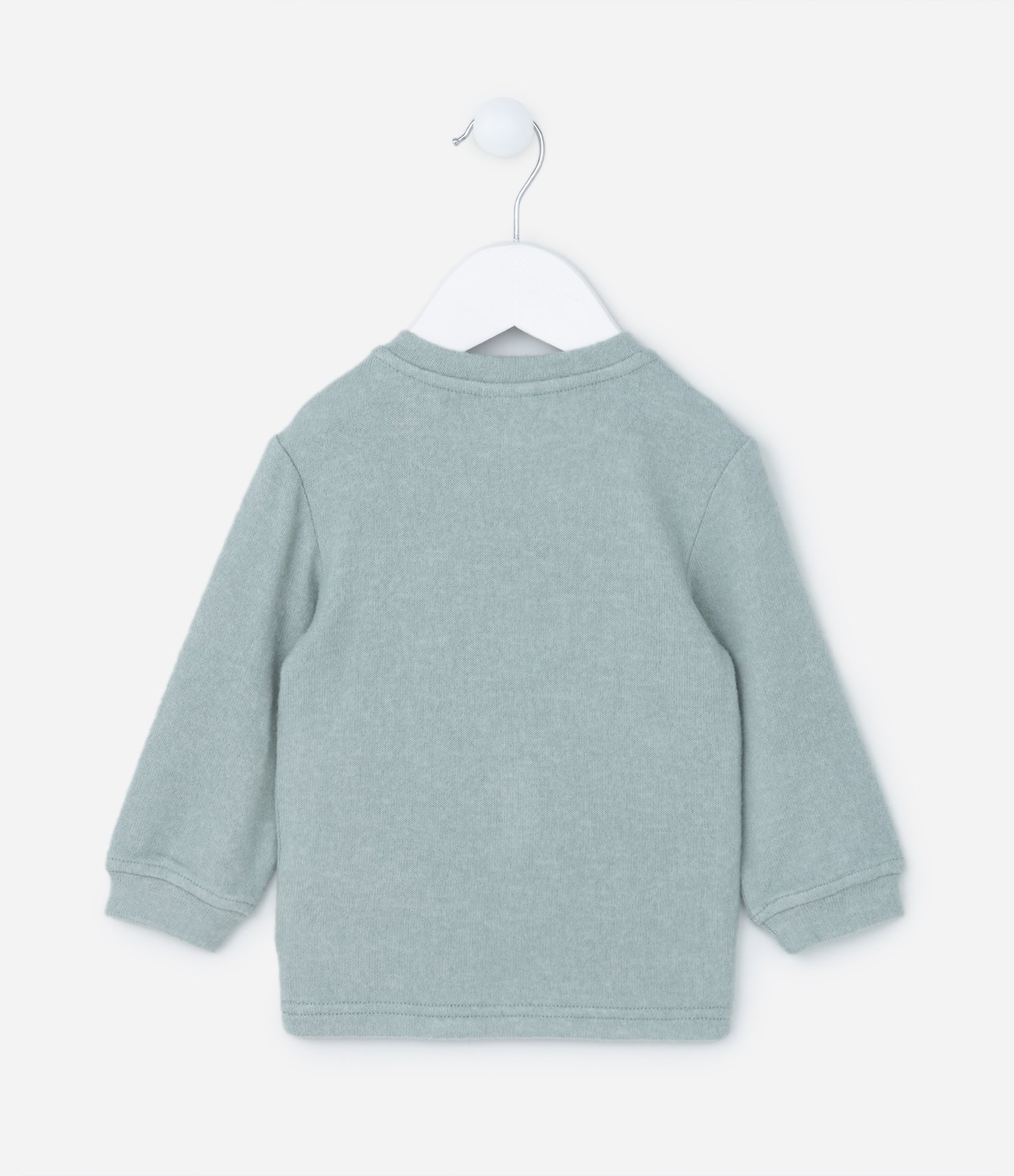 Blusão Infantil em Tricô com Efeito Flanelado e Bordado de Dino - Tam 0 a 18 Meses Cinza 2