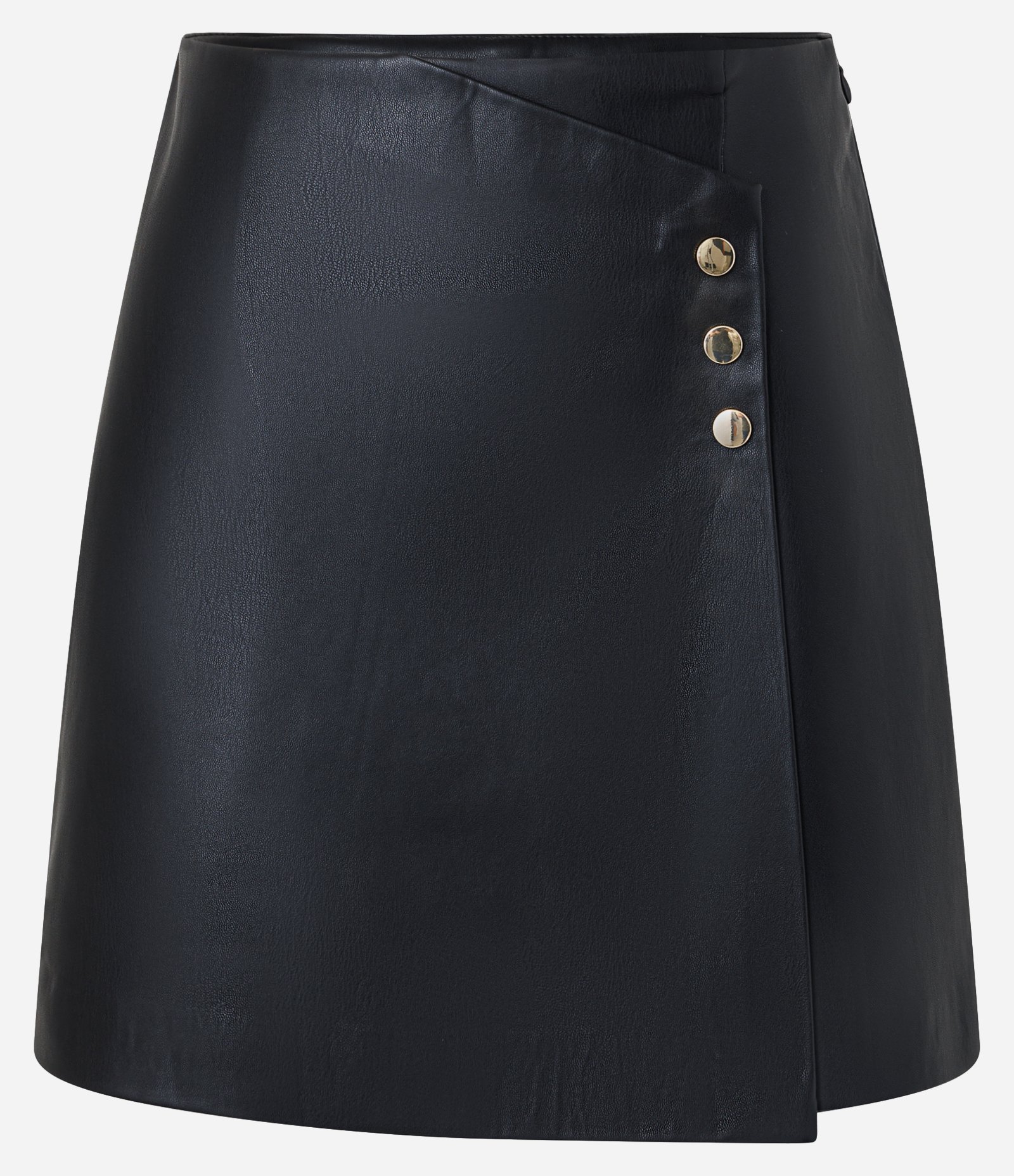 Saia Curta em PU Transpassada com Botões Preto 1