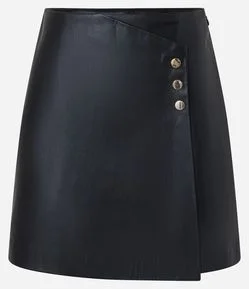 Saia Curta em PU Transpassada com Botões