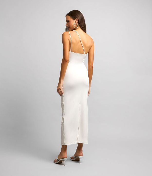 Vestido Midi Metalizado com Um Ombro Só e Alcinhas Duplas