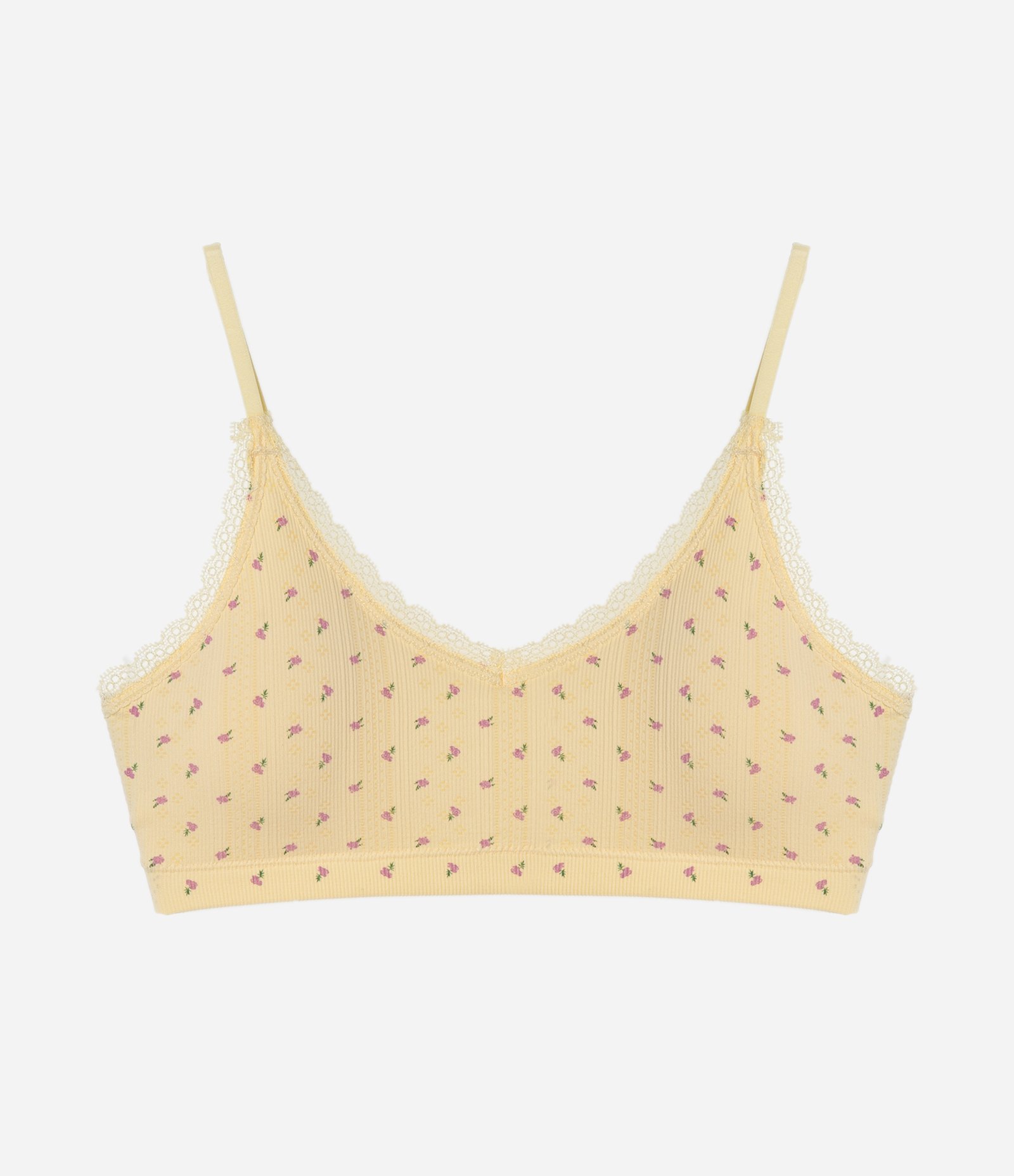 Sutiã Top Sem Costura com Detalhe de Renda e Estampa Floral Bege 5