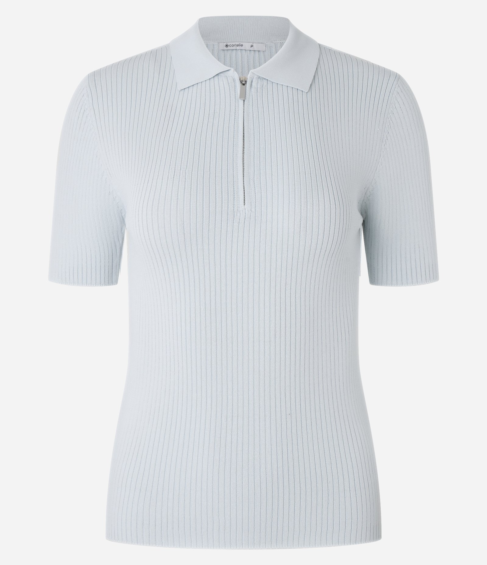 Blusa em Tricô com Gola Polo e Meio Zíper Azul Claro 8