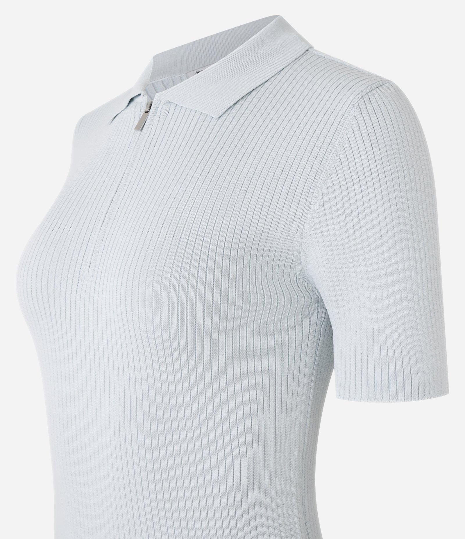 Blusa em Tricô com Gola Polo e Meio Zíper Azul Claro 9