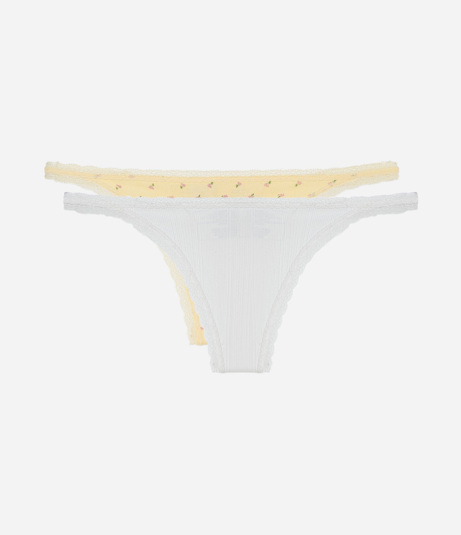 Kit 2 Calcinhas String Sem Costura com Estampa Floral Branco/Amarelo 1