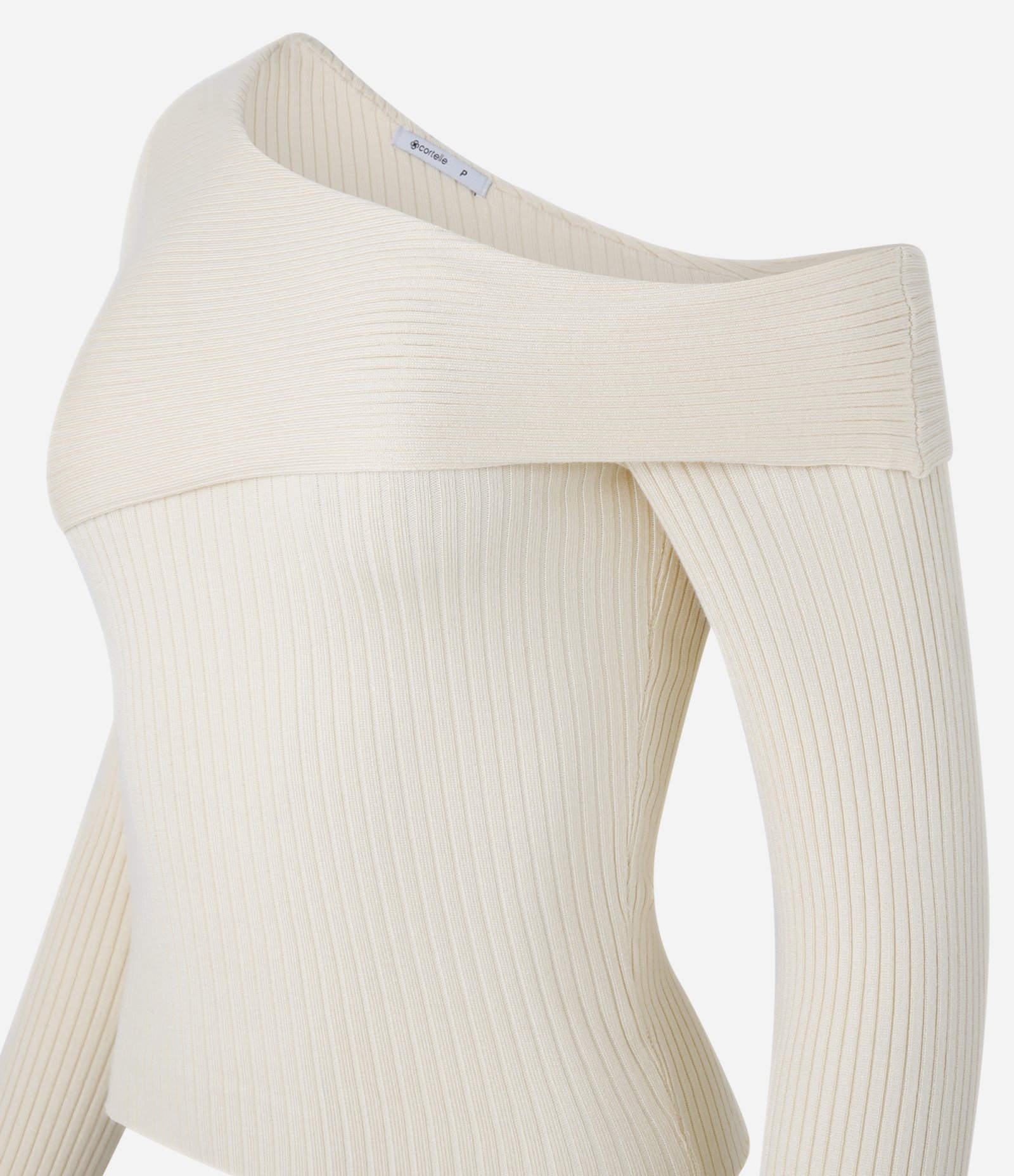 Blusa Ombro Só em Tricô Canelado Bege 2