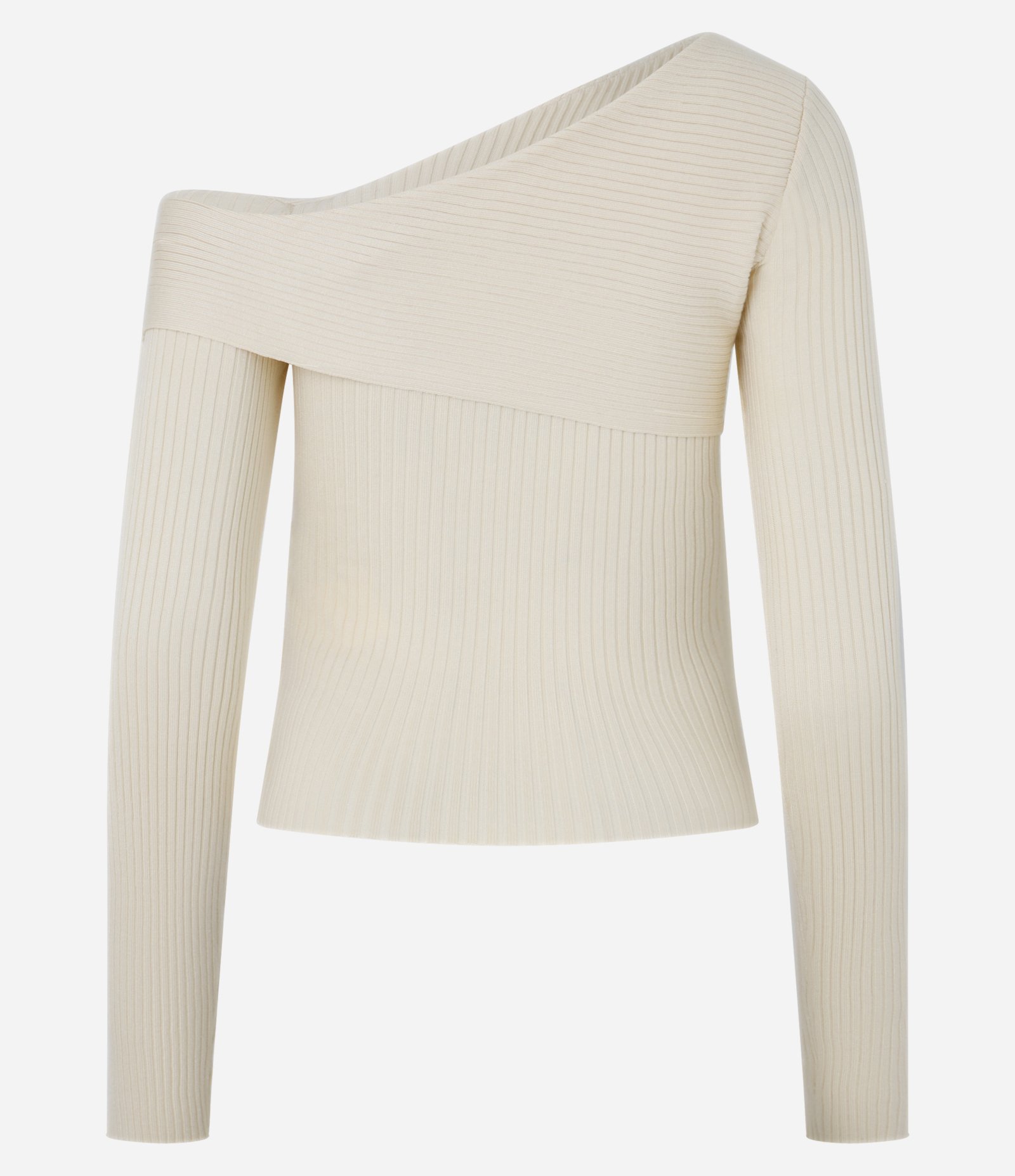 Blusa Ombro Só em Tricô Canelado Bege 3