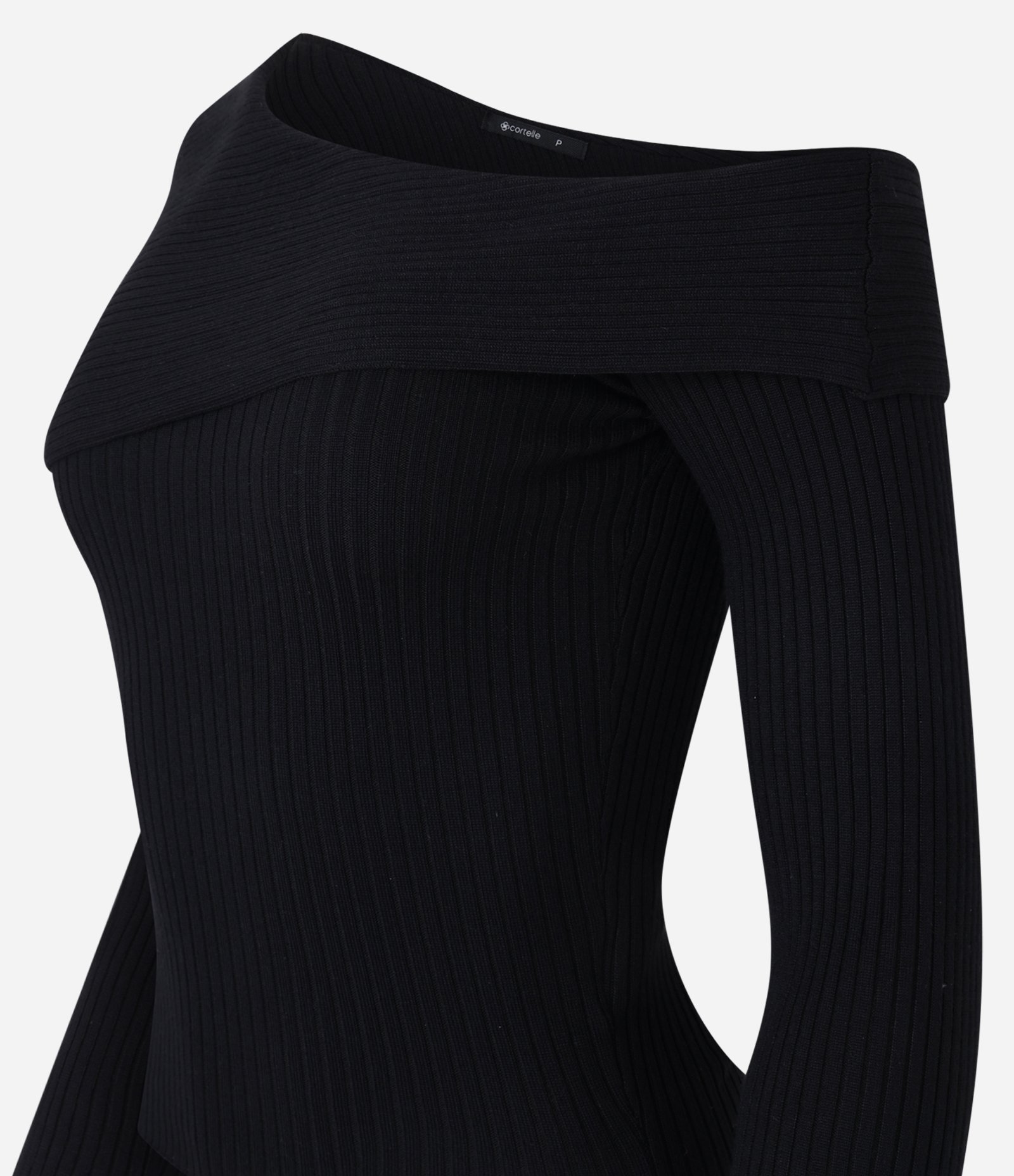 Blusa Ombro Só em Tricô Canelado Preto 2