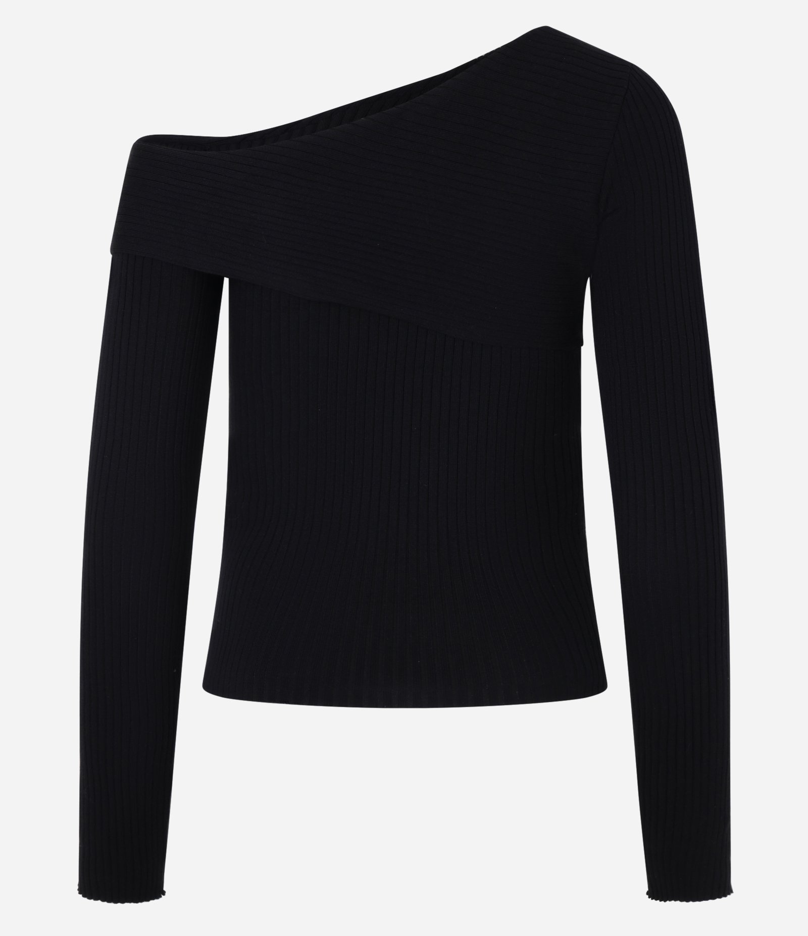 Blusa Ombro Só em Tricô Canelado Preto 3