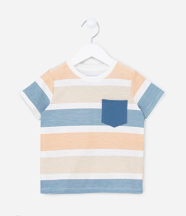 Camiseta Infantil com Bloco de Cores e Bolsinho - Tam 1 a 6 anos