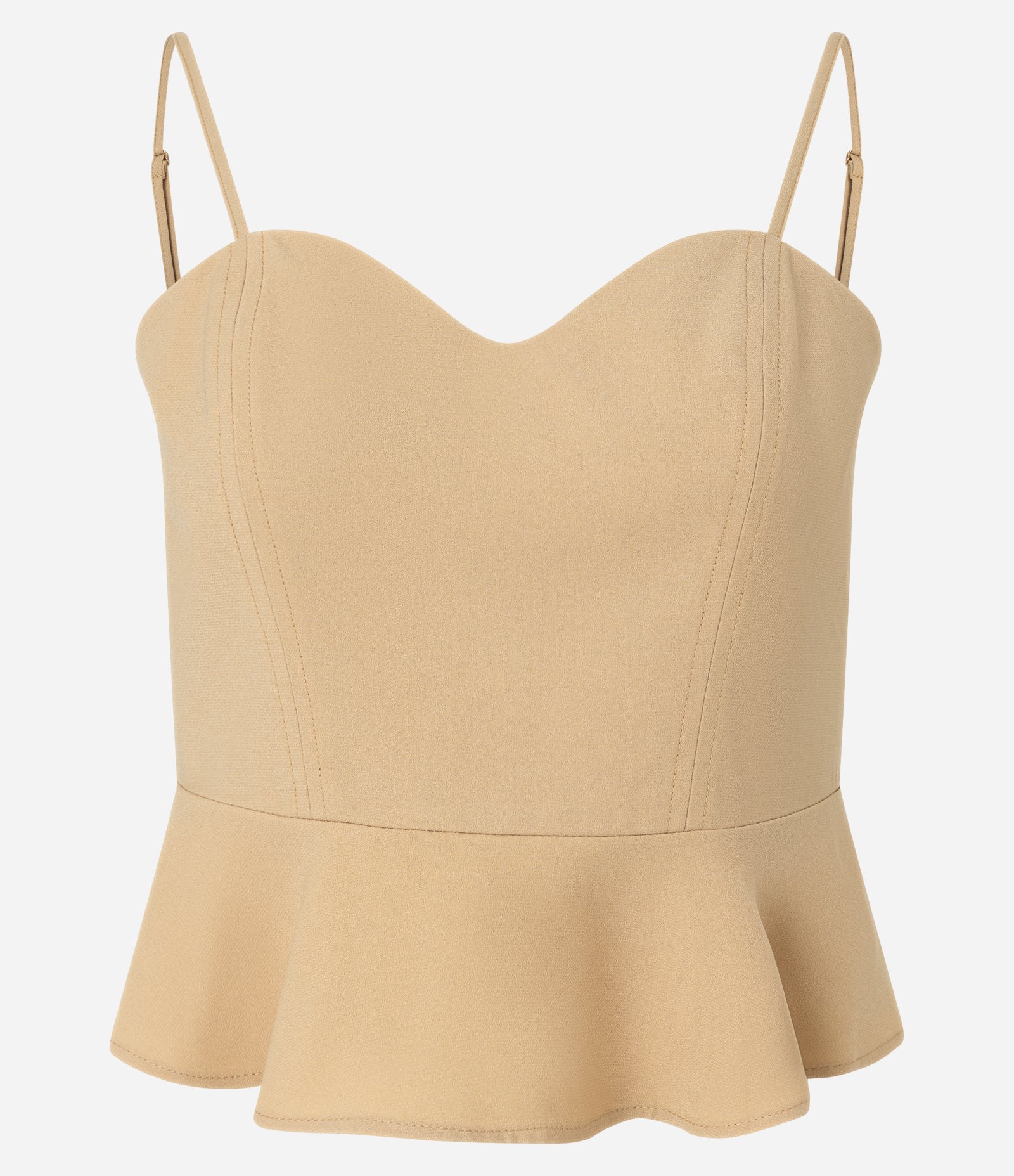 Blusa Corsetada em Crepe com Babado Peplum Bege 5