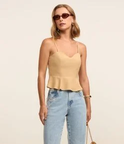 Blusa Corsetada em Crepe com Babado Peplum