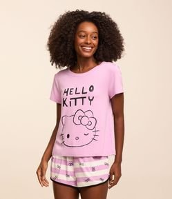 Pijama Short Doll Curto em Viscose com Estampa Hello Kitty