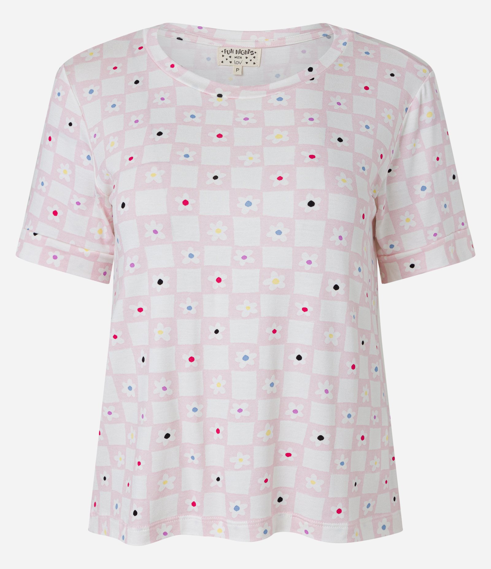 Blusa de Pijama em Viscose com Estampa Floral Xadrez Rosa/ Branco 5