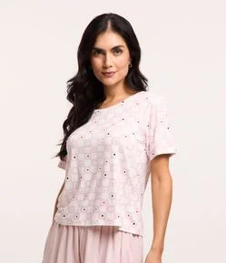 Blusa de Pijama em Viscose com Estampa Floral Xadrez
