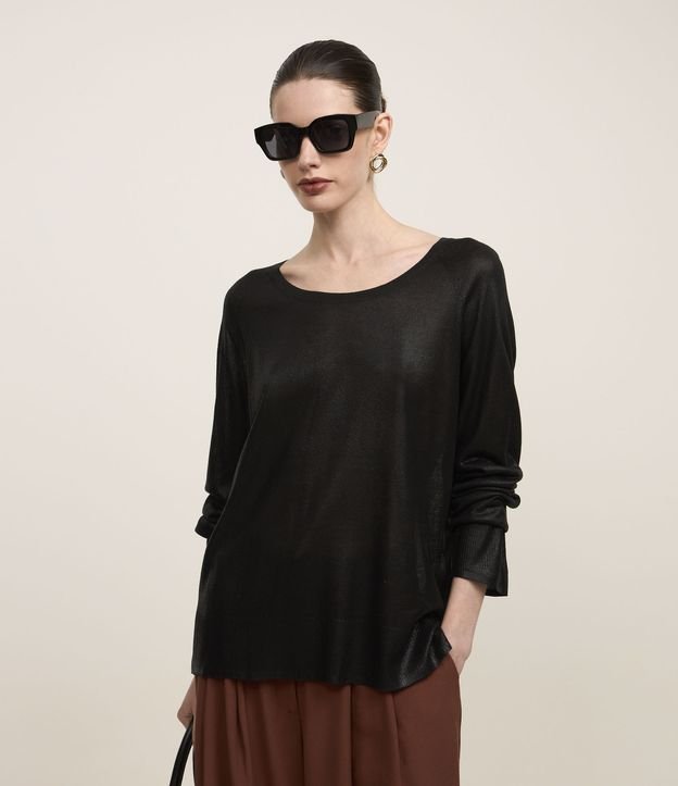 Blusa em Tricô com Cava Raglan e Foil