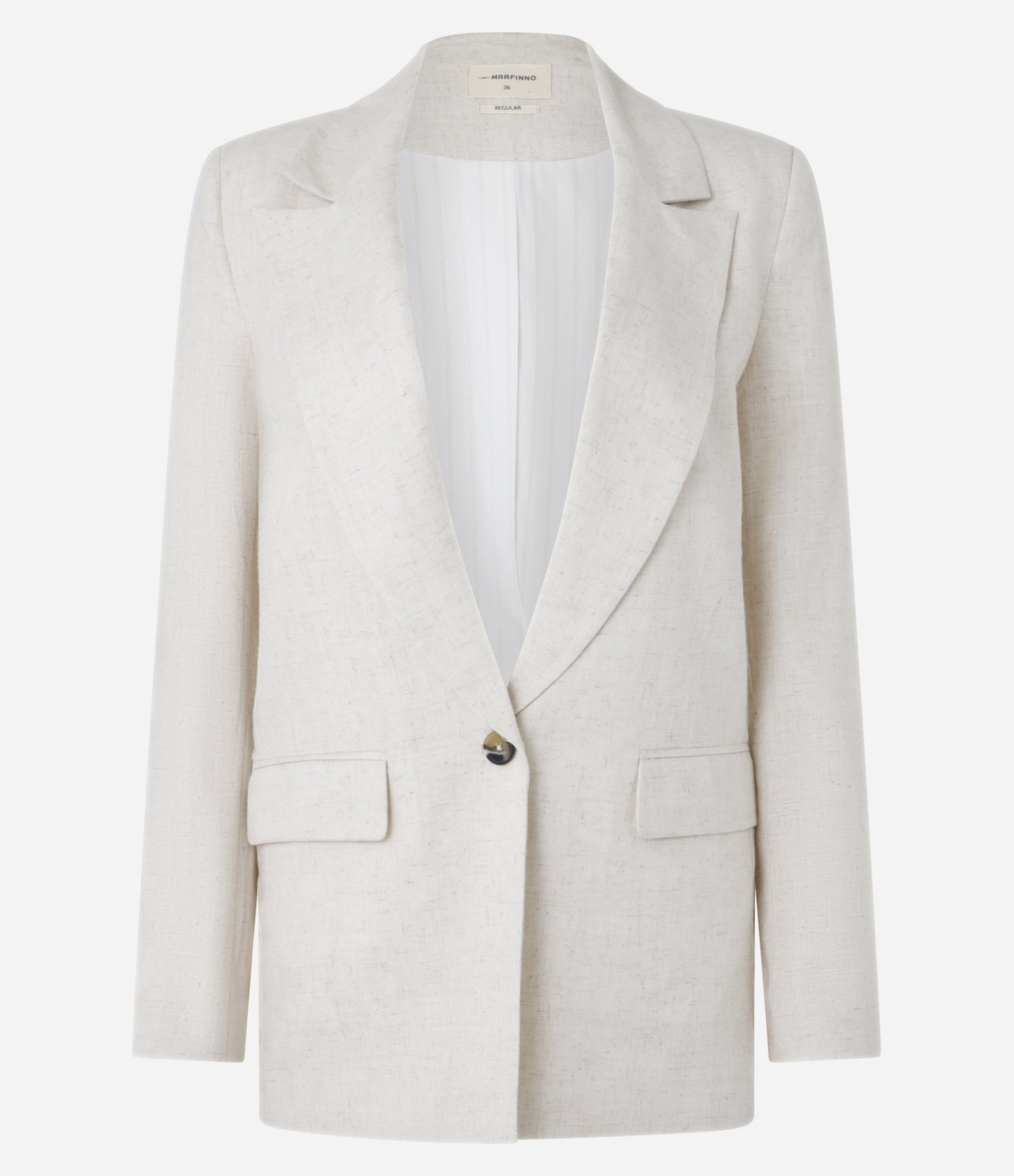 Blazer em Viscolinho com Lapelas e Botão Único Off White 5