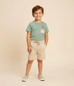 Camiseta Comfort Infantil com Bolsinho de Hipopótamo - Tam 1 a 5 anos