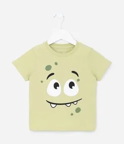 Camiseta Comfort Infantil com Estampa Monstrinho Divertido - Tam 1 a 6 Anos