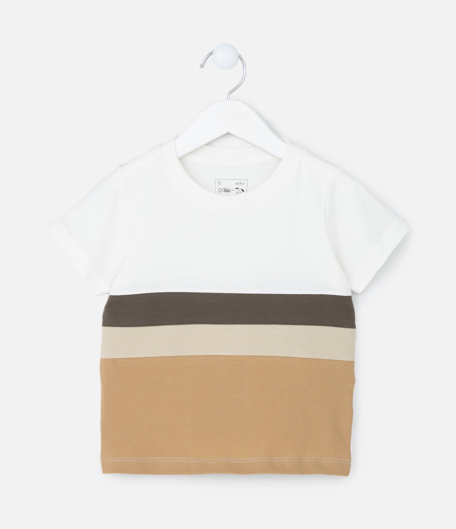 Camiseta Comfort Infantil em Malha Piquet com Blocos de Cor - Tam 1 a 5 anos Branco/Marrom 1