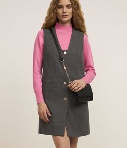 Vestido Salopete com Botões e Bolsos Frontais