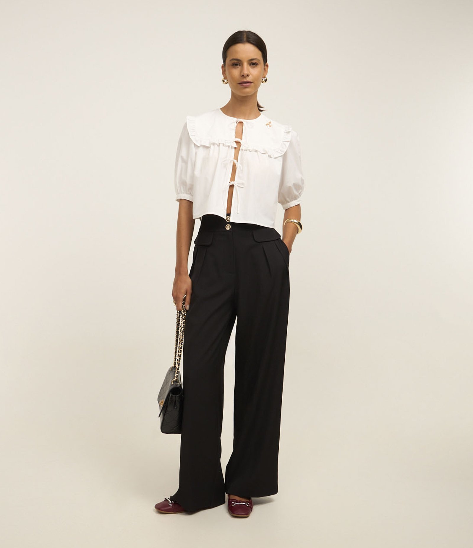 Calça Wide Leg Alfaiatada com Lapelas e Pregas Preto 1