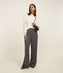 Calça Wide Leg Alfaiatada com Lapelas e Pregas