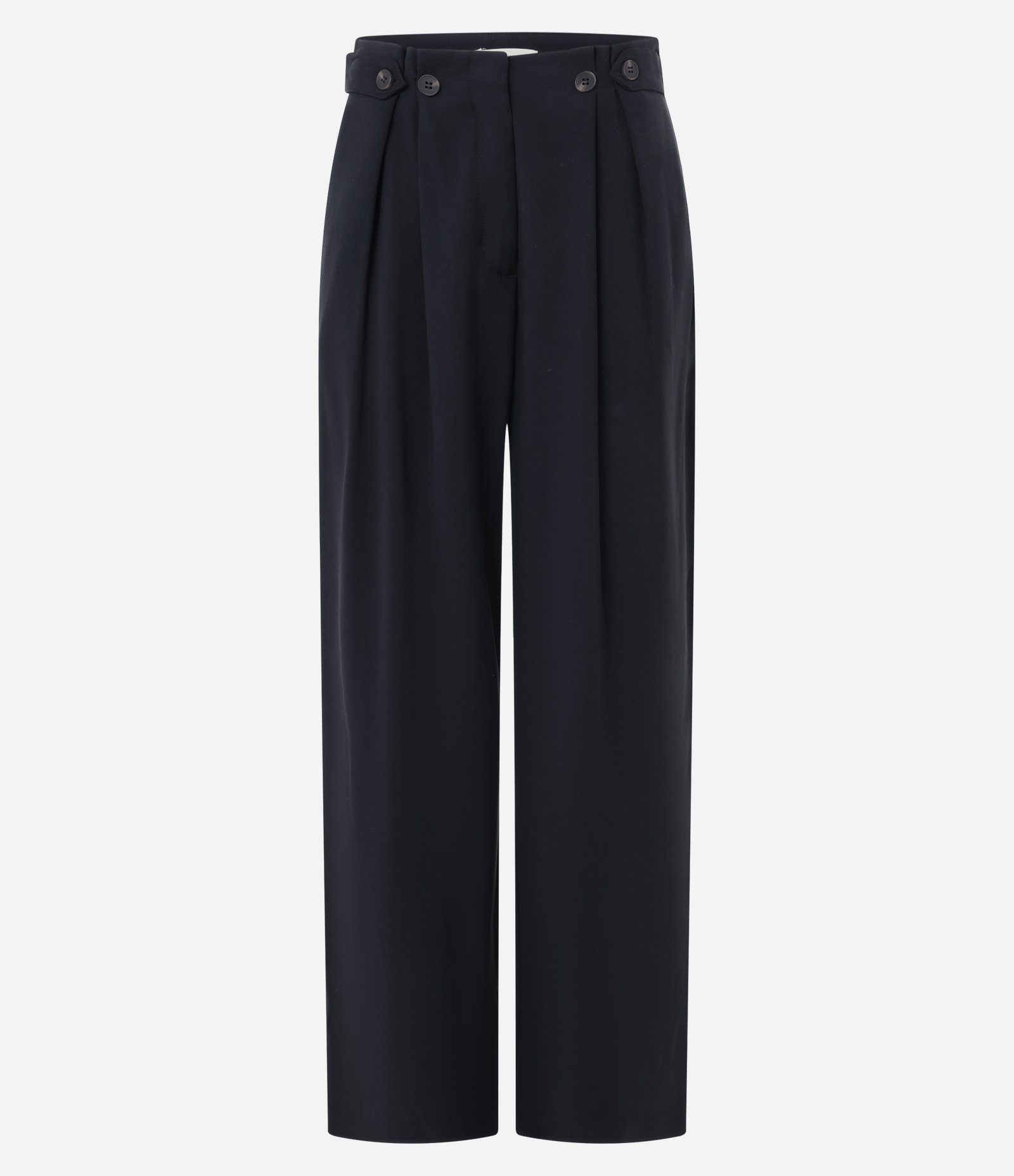 Calça Reta Cintura Alta em Viscose com Cós Clochard e Botões Preto 5