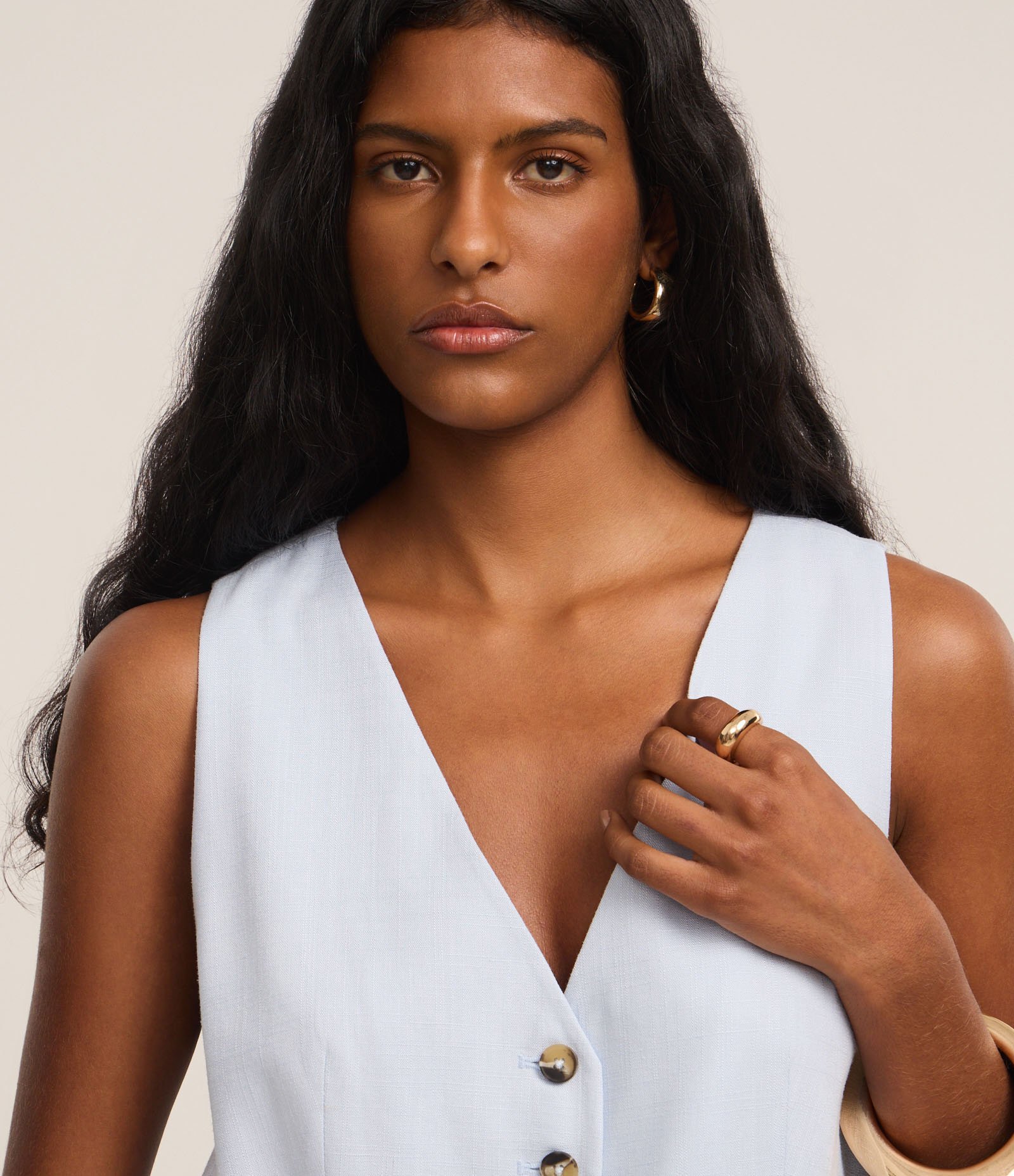 Colete em Viscolinho com Fechamento por Botões Contrastantes Azul Claro 3