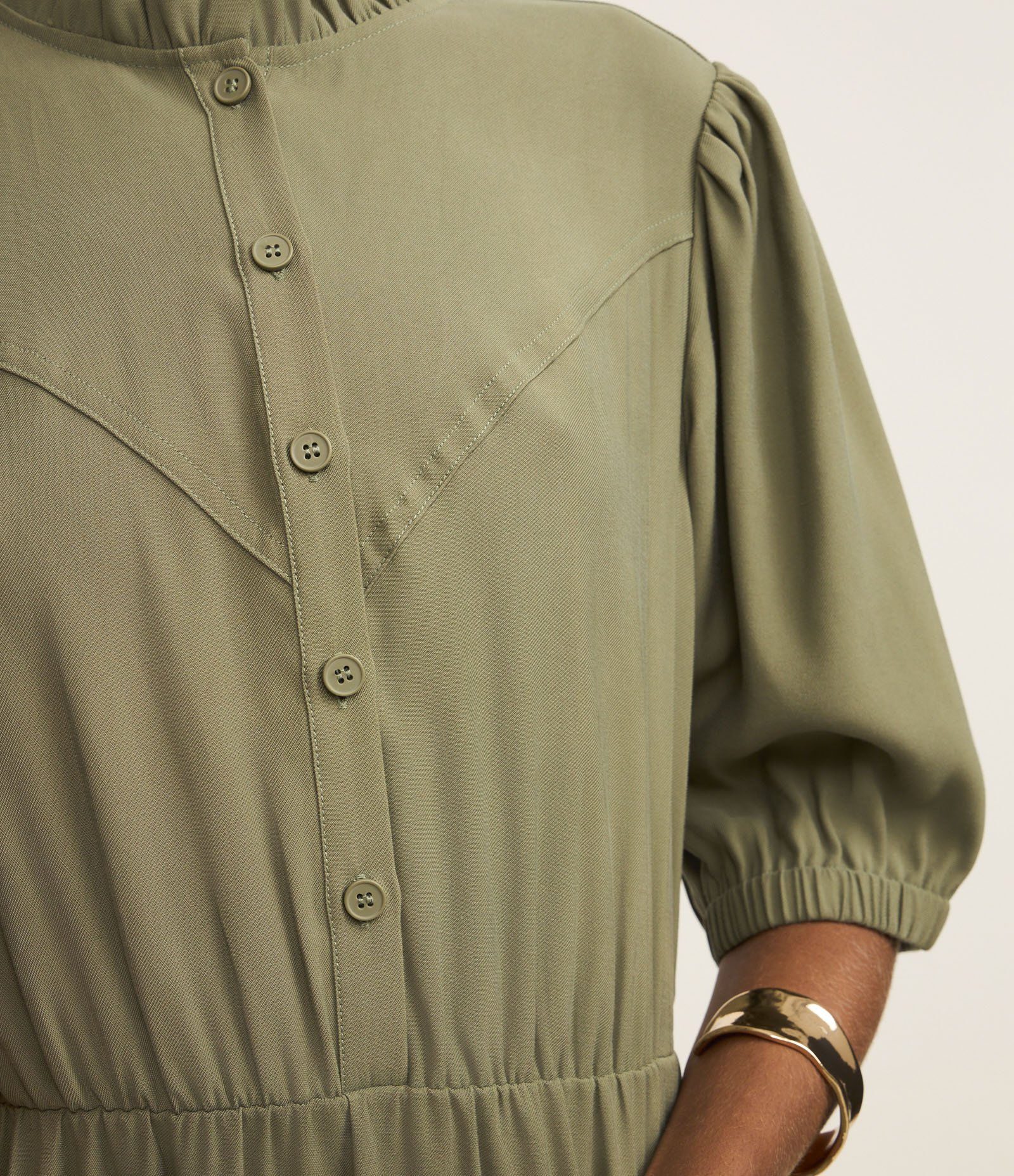 Vestido Midi em Viscose com Babado Marias Verde 3