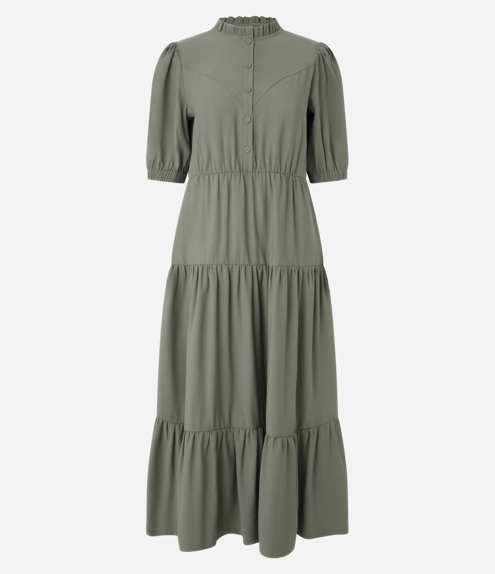 Vestido Midi em Viscose com Babado Marias Verde 5
