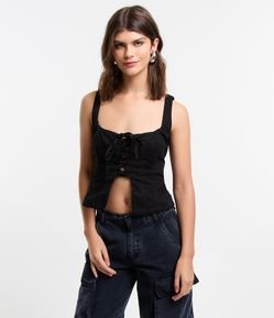 Blusa Corset em Jeans com Amarração Frontal