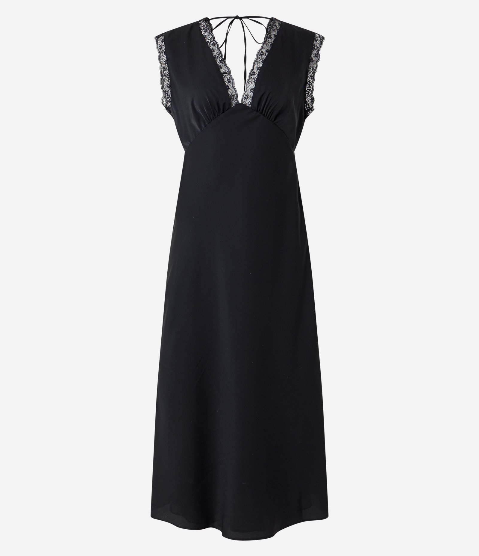 Vestido em Crepe Slip Dress com Renda no Decote e Cava Preto 6