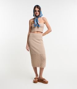 Saia Midi em Tricô com Barra Trabalhada