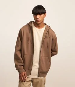 Blusão Aberto em Moletom Com Zíper e Capuz