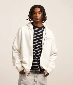 Casaco Básico em Moletom com Zíper e Estampa Lettering