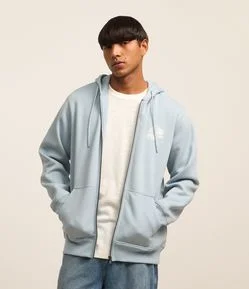 Casaco em Moletom com Estampa Lettering e Capuz