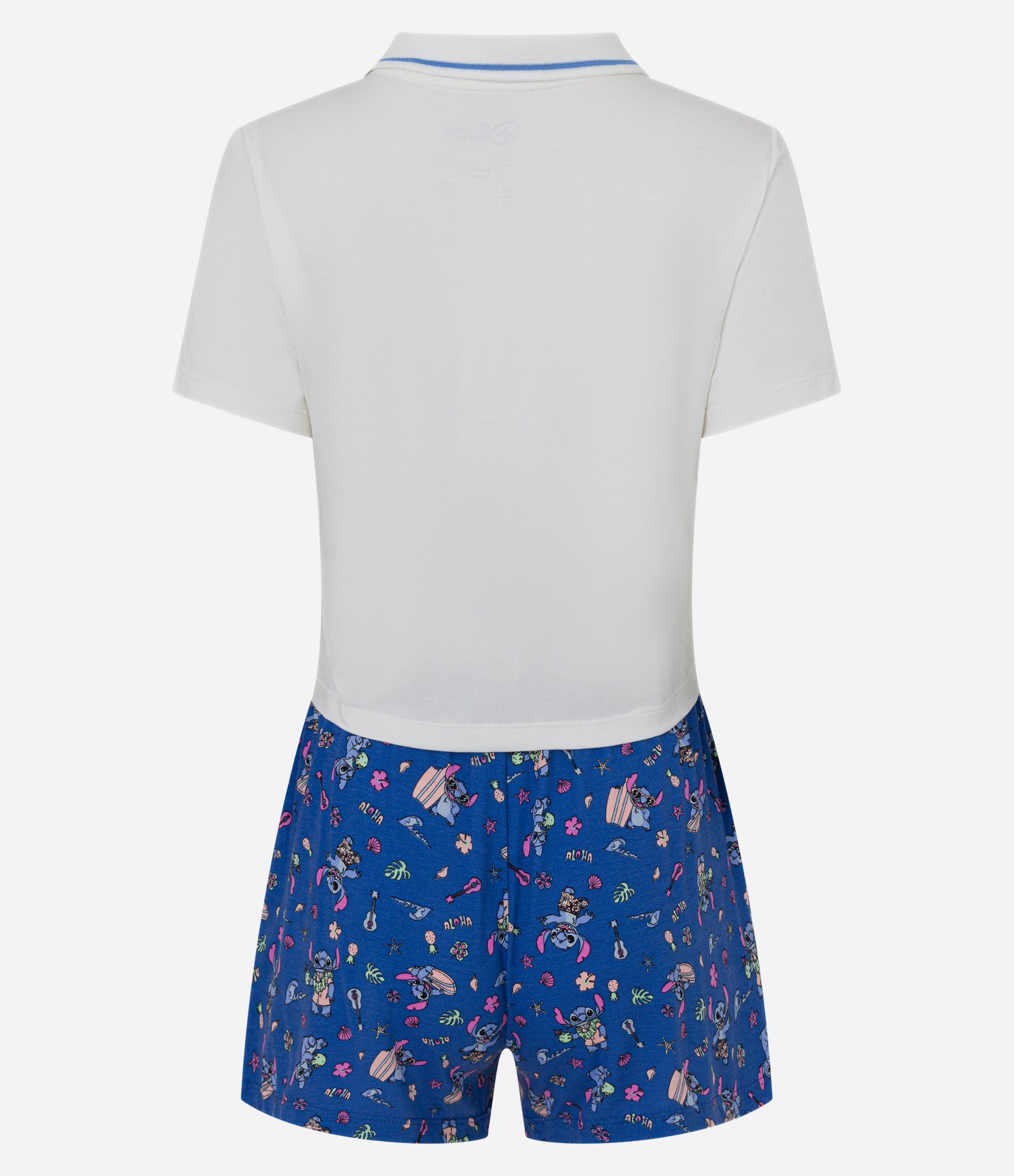 Pijama Short Doll Polo com Estampa Stich Branco/Azul 5