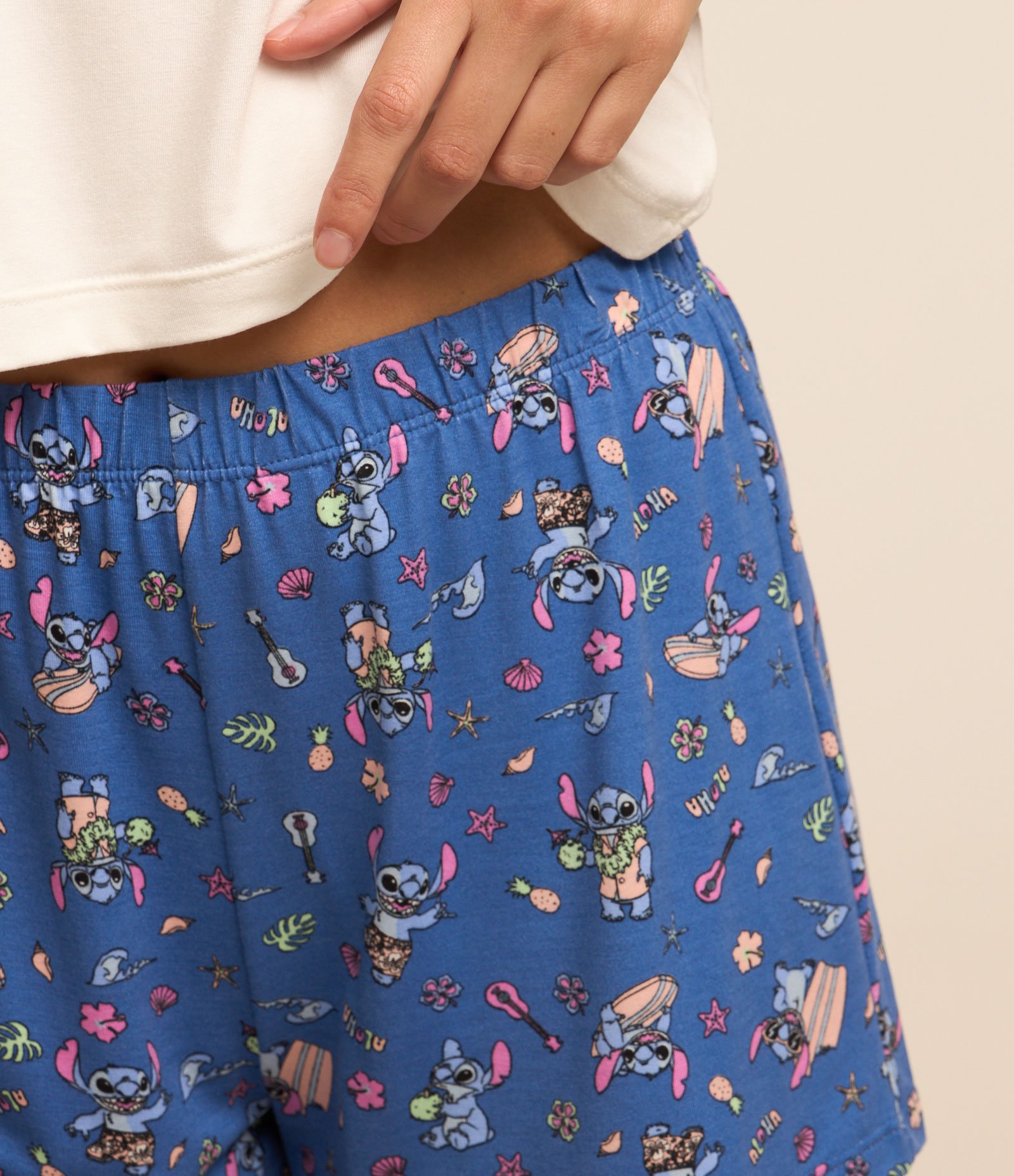 Pijama Short Doll Polo com Estampa Stich Branco/Azul 2