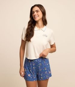 Pijama Short Doll Polo com Estampa Stich